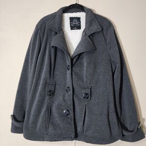 Louise Paris Petite LARGE  Womens Faux Sherpa LINED Knit GREY Coat NO WAISTBAND
